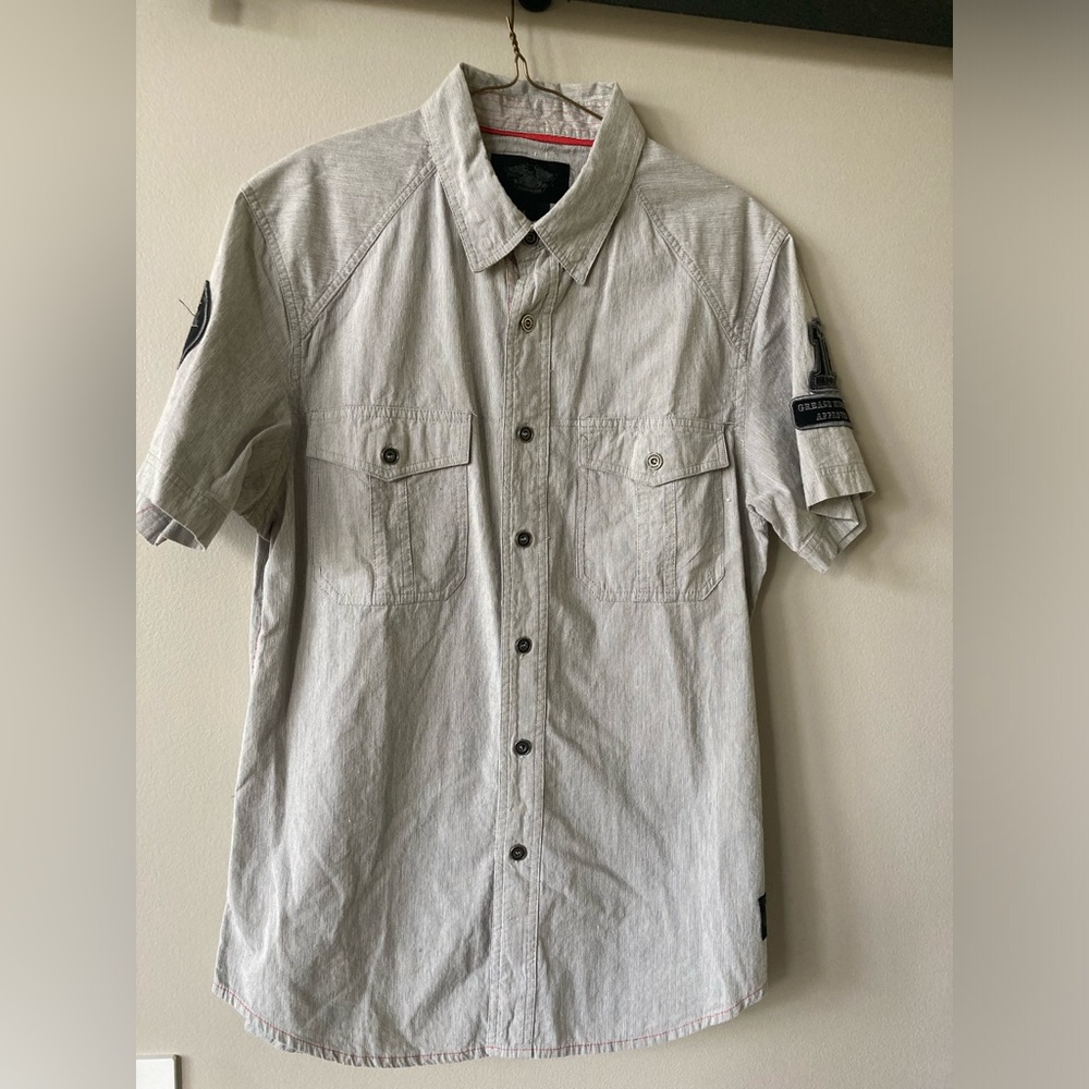Men’s Harley Davidson Button Down with Patches Grease Monkey Approved